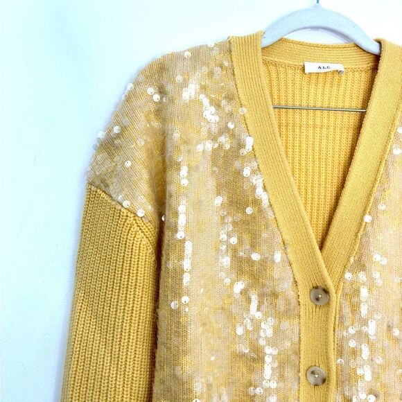 A.L.C Sequin Merino Wool Cardigan in yellow - Picture 5 of 9